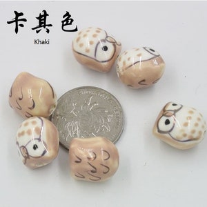 10 pièces 16x15mm céramique hibou perle fabrication de bijoux bricolage ornement accessoires résultats matériau de base Khaiki