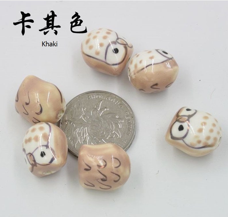 10 pièces 16x15mm céramique hibou perle fabrication de bijoux bricolage ornement accessoires résultats matériau de base Khaiki