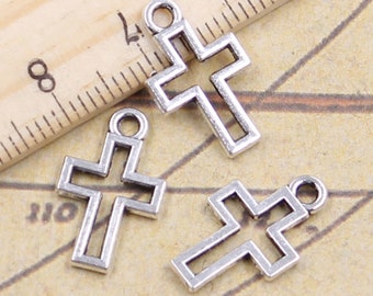 100 Stück Kreuz Charms Anhänger 17x10mm Antik Silber Ornament Zubehör Schmuckherstellung DIY Handarbeit Basismaterial