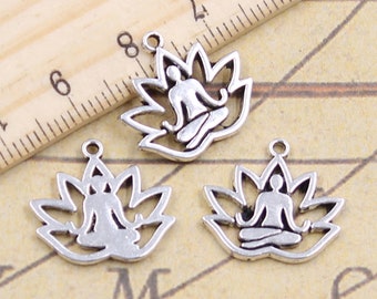 20pcs Yoga lotus sitting charms pendant 16x18mm antique silver ornament accessories jewelry making DIY handmade craft base material