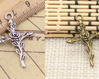 30pcs Rose cross charms pendant 35x23mm antique silver/antique bronze ornament accessories jewelry making DIY handmade craft base material