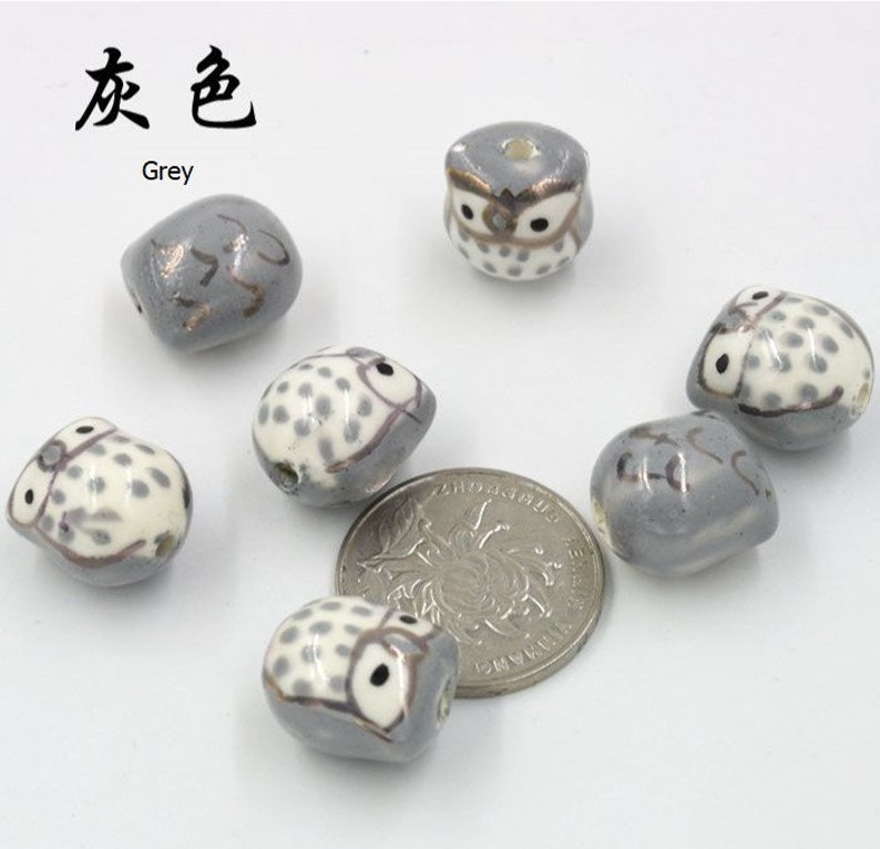 10 pièces 16x15mm céramique hibou perle fabrication de bijoux bricolage ornement accessoires résultats matériau de base Gris