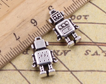 20 Stück Roboter Charms Anhänger 18x11x4mm antikes Silber Ornament Zubehör Schmuckherstellung DIY Handarbeit Basismaterial