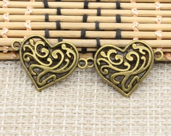 20pcs Flower love heart charms pendant 27x19mm Antique bronze ornament accessories jewelry making DIY Handmade Craft base material