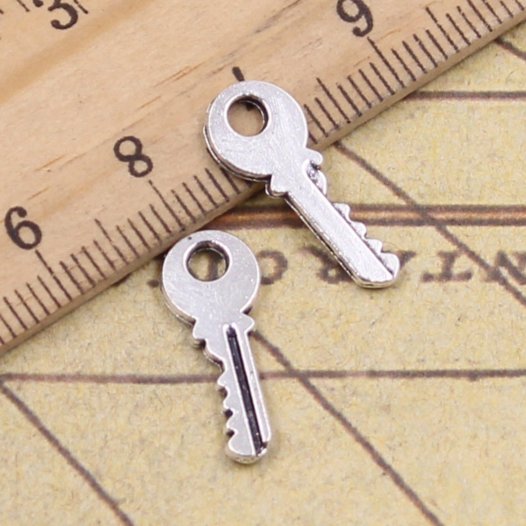 Mini Key Charm 50pcs Mini Key Charms Pendant 19x7mm Antique Silver Ornament ...