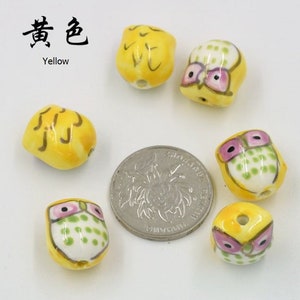 10 pièces 16x15mm céramique hibou perle fabrication de bijoux bricolage ornement accessoires résultats matériau de base Jaune