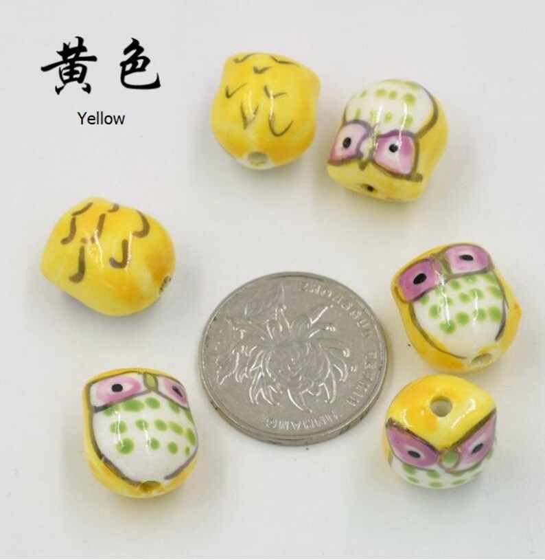 10 pièces 16x15mm céramique hibou perle fabrication de bijoux bricolage ornement accessoires résultats matériau de base Jaune