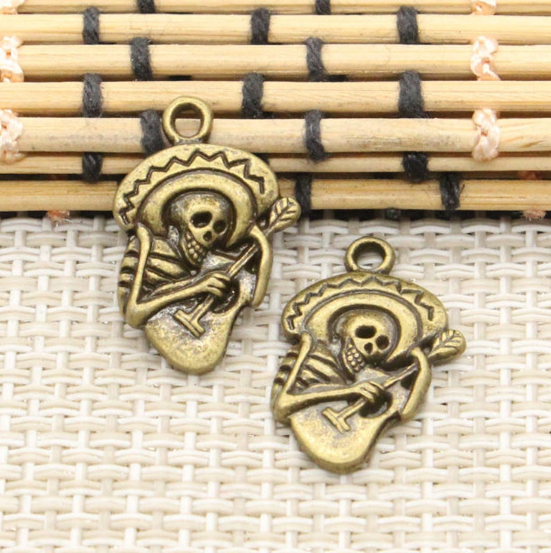 30pcs Skull playing guitar charms pendant 22x15mm Antique silver / Antique bronze ornament accessories jewelry making DIY craft material image 4