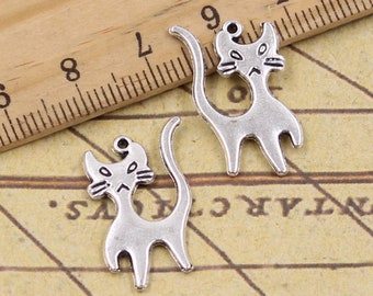 30pcs Cat charms pendant 25x15mm antique silver ornament accessories jewelry making DIY handmade craft base material
