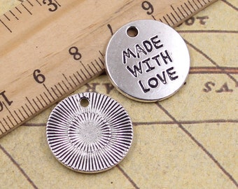 10pcs "Made with love" tag charms 19x19mm antique silver ornament accessories jewelry making DIY handmade craft base material