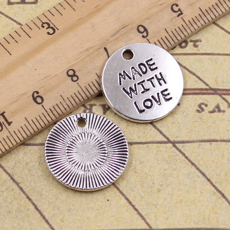 10個入り「Made with love」タグチャーム 19 x 19 mm アンティーク