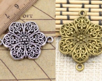 10pcs Flower charms link 40x28mm antique silver/antique bronze ornament accessories jewelry making DIY handmade craft base material