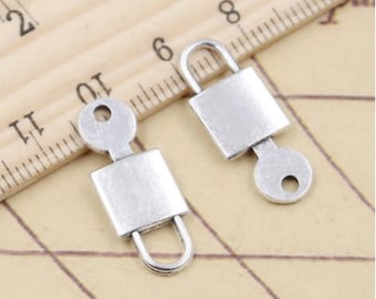 20 Stück Schloss und Schlüssel Charms Anhänger 25x10mm Antik Silber Ornament Zubehör Schmuckherstellung DIY Handarbeit Basismaterial