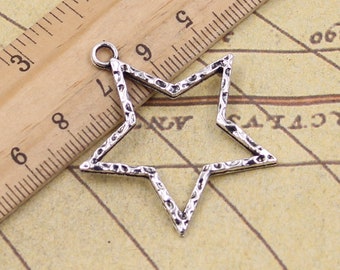 10pcs Five-pointed stars charms pendant 37x35mm antique silver ornament accessories jewelry making DIY handmade craft base material