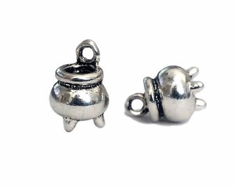 10pcs Witch's cauldron charms cooking pot pendant 12 x 8mm Double sided 3D antique silver/antique bronze ornament accessories jewelry making
