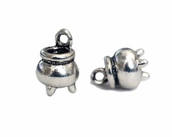 10pcs Witch&#39;s cauldron charms cooking pot pendant 12 x 8mm Double sided 3D antique silver/antique bronze ornament accessories jewelry making