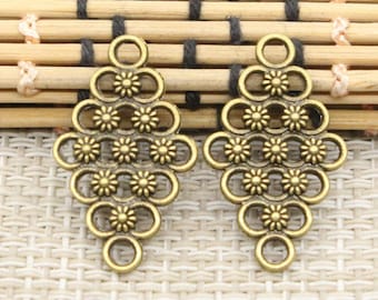30pcs Flower link charms 29x17mm antique bronze ornament accessories jewelry making DIY handmade craft