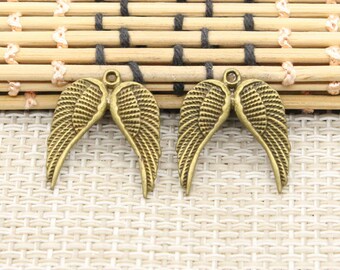 30 pièces pendentif à breloques ailes 21x19mm bronze antique ornement accessoires fabrication de bijoux bricolage fait main artisanat matériau de base