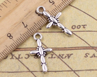 50pcs Cross charms pendant 13x19mm antique silver ornament accessories jewelry making DIY handmade craft base material