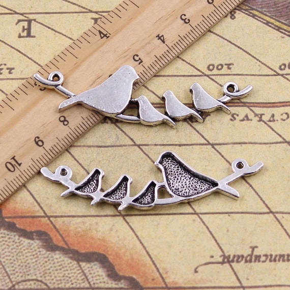 ハンドメイド　金属工芸品 10個 鳥 リンクチャーム 66 x 17 mm アンティークシルバー 装飾