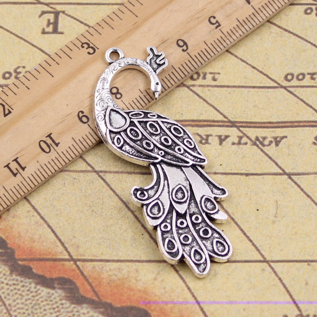 5pcs Peacocks Charms Pendant 61x21mm Antique Silver Ornament Etsy