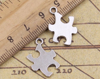 30pcs Jigsaw puzzle charms pendant 20x14mm antique silver ornament accessories jewelry making DIY handmade craft base material