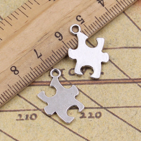 30pcs Jigsaw puzzle charms pendant 20x14mm antique silver ornament accessories jewelry making DIY handmade craft base material