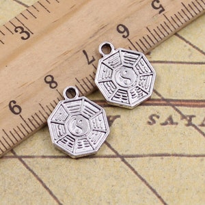 40 Stück Bagua Karte Charms Anhänger 12 mm Antik Silber Ornament Zubehör Schmuckherstellung DIY Handarbeit Basismaterial