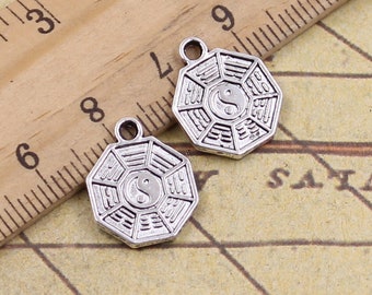 40 Stück Bagua Karte Charms Anhänger 12mm Antik Silber Ornament Zubehör Schmuckherstellung DIY Handarbeit Basismaterial