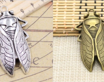 5pcs Cicada charms pendant 62x33mm antique silver/antique bronze ornament accessories jewelry making DIY handmade craft base material