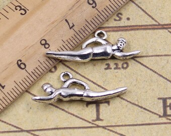 30 Stück Schwimmer Charms Anhänger 29x11mm antikes Silber Ornament Zubehör Schmuckherstellung DIY Handarbeit Basismaterial