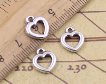 50pcs Mini love heart charms pendant 12x10mm antique silver ornament accessories jewelry making DIY handmade craft base material