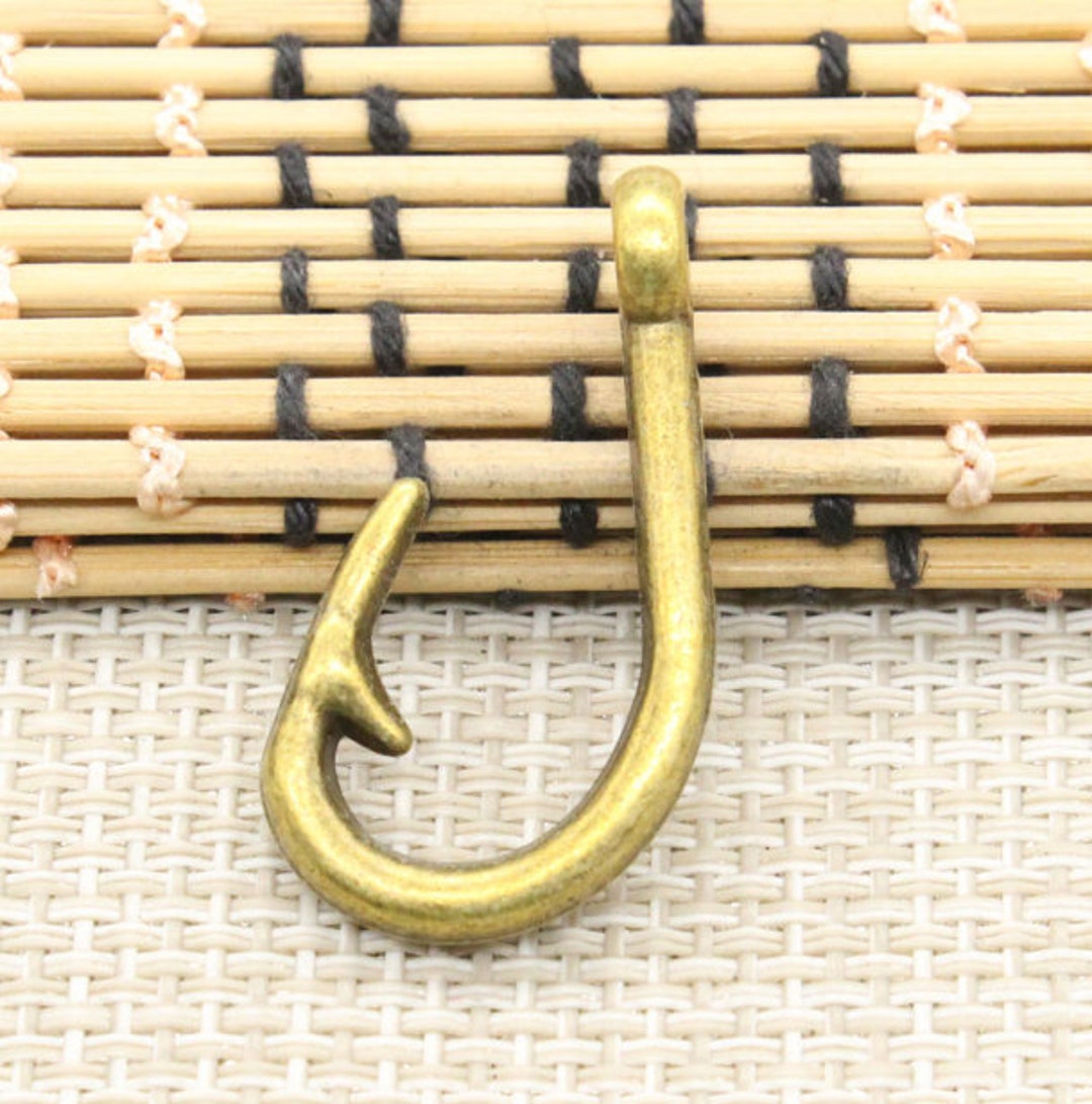 10pcs Fish Hook Charms Pendant 38x19mm Antique Bronze Ornament