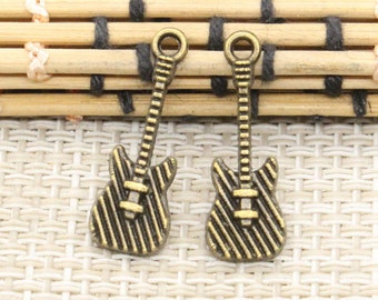 40pcs Guitar charms pendant 25x9mm Antique bronze ornament accessories jewelry making DIY handmade craft base material
