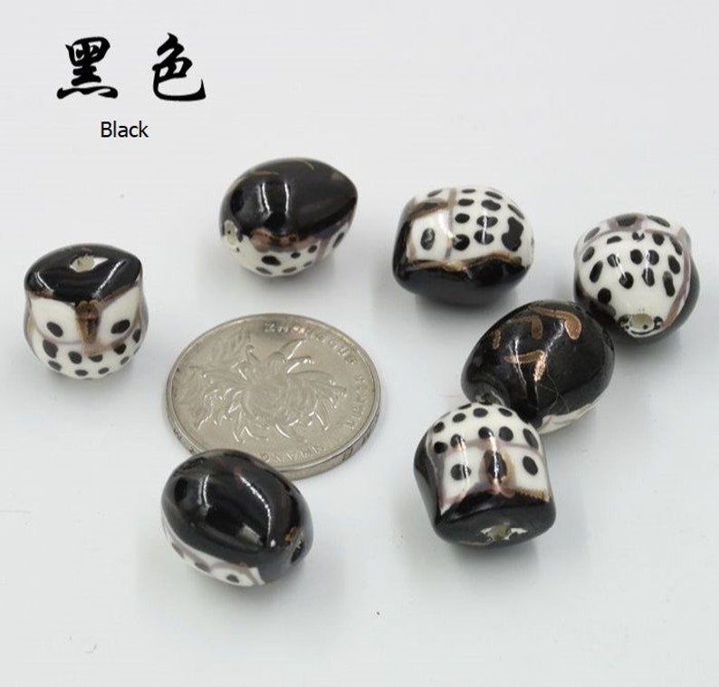 10 pièces 16x15mm céramique hibou perle fabrication de bijoux bricolage ornement accessoires résultats matériau de base Noir