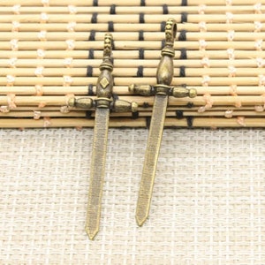 10 stücke Schwerter charms anhänger 59x19mm antik silber/antik bronze verzierung zubehör schmuck machen DIY handarbeit basismaterial Bild 5