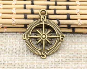 20pcs Compass charms pendant 24mm bronze ornament accessories jewelry making DIY handmade craft base material