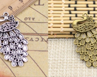 10pcs Peacock charms pendant 44x22mm Antique bronze/Antique silver ornament accessories jewelry making DIY handmade craft base material