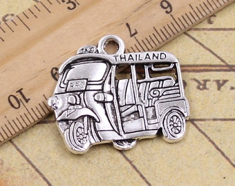 5 Stück Thai Tuk Tuk Charms Anhänger 27x33mm Antik Silber Ornament Zubehör Schmuckherstellung DIY Handarbeit Basismaterial