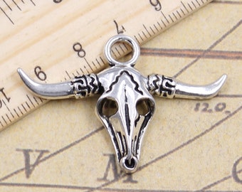 10 pièces tête de mort tête de taureau pendentif 31x45mm antique argent ornement accessoires fabrication de bijoux bricolage fait main artisanat matériau de base