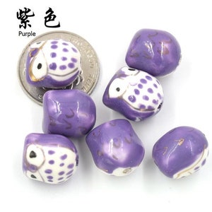 10 pièces 16x15mm céramique hibou perle fabrication de bijoux bricolage ornement accessoires résultats matériau de base Violet