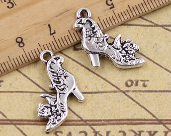 20 Stück Schuhe mit hohen Absätzen und Rose Charms Anhänger 18x25mm Antik Silber Ornament Zubehör Schmuckherstellung DIY Handarbeit Basismaterial