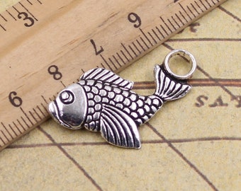 20 Stück Karpfen Charms Fisch Anhänger 32x19mm Antik Silber Ornament Zubehör Schmuckherstellung DIY Handarbeit Basismaterial