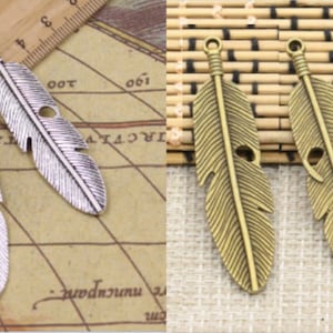 10pcs Feather charms pendant 59x16mm Antique silver/Antique bronze ornament accessories jewelry making DIY handmade craft base material