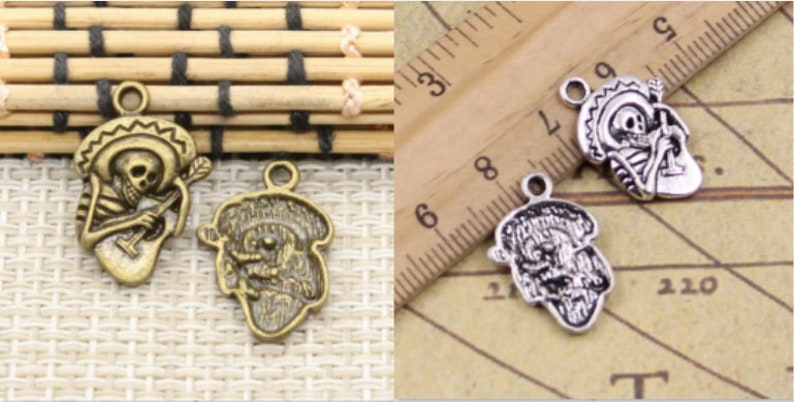 30pcs Skull playing guitar charms pendant 22x15mm Antique silver / Antique bronze ornament accessories jewelry making DIY craft material image 1