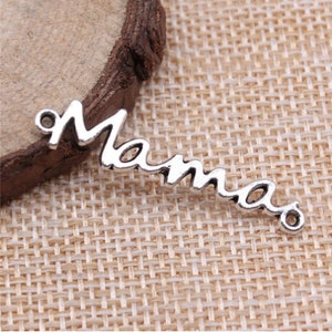 40 piezas de dijes de conector de mamá de 37 x 8 mm, adornos de plata antigua, accesorios para hacer joyas, material artesanal DIY.
