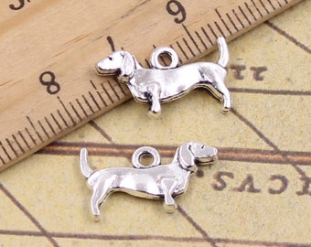 50pcs Dachshund dog charms pendant 10x18mm antique silver ornament accessories jewelry making DIY handmade craft base material