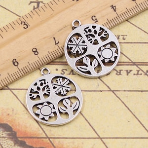 10pcs Four seasons tag pendant charms 24mm antique silver ornament accessories jewelry making DIY handmade craft base material