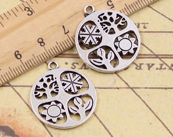 10pcs Four seasons tag pendant charms 24mm antique silver ornament accessories jewelry making DIY handmade craft base material