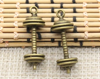 10 pièces pendentif à breloques haltères 34x12x12mm bronze antique équipement de fitness sportif ornement accessoires fabrication de bijoux bricolage base artisanale